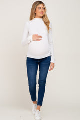 White Brushed Ribbed Mock Neck Maternity Top