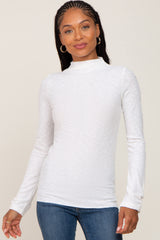 White Brushed Ribbed Mock Neck Maternity Top