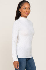 White Brushed Ribbed Mock Neck Top