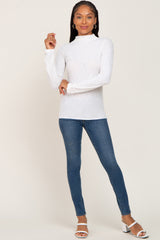 White Brushed Ribbed Mock Neck Top