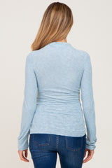 Light Blue Brushed Ribbed Mock Neck Maternity Top