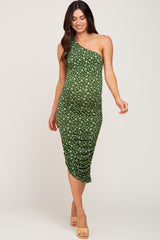 Olive Floral Ruched One Shoulder Maternity Dress