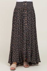 Charcoal Floral Button Front Hi-Lo Maternity Maxi Skirt