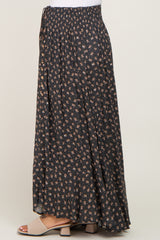 Charcoal Floral Button Front Hi-Lo Maternity Maxi Skirt