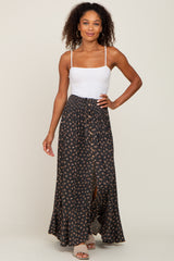 Charcoal Floral Button Front Hi-Lo Maternity Maxi Skirt