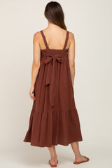 Brown Back Tie Sleeveless Maternity Mid Dress