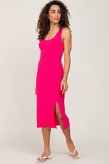 Fuchsia Ribbed Back Cutout Maternity Midi Dress