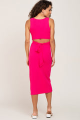 Fuchsia Ribbed Back Cutout Midi Dress