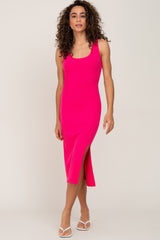 Fuchsia Ribbed Back Cutout Midi Dress