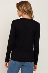 Black Basic Raw Hem Long Sleeve Top