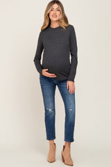 Charcoal Basic Raw Hem Maternity Long Sleeve Top