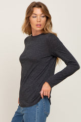 Charcoal Basic Raw Hem Long Sleeve Top