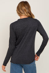 Charcoal Basic Raw Hem Long Sleeve Top