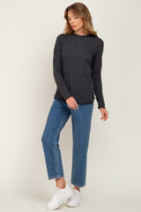 Charcoal Basic Raw Hem Long Sleeve Top