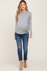 Heather Grey Basic Raw Hem Maternity Long Sleeve Top