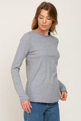 Heather Grey Basic Raw Hem Long Sleeve Top