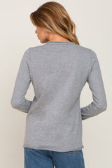 Heather Grey Basic Raw Hem Long Sleeve Top