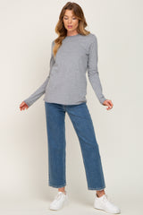 Heather Grey Basic Raw Hem Long Sleeve Top