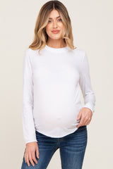 White Basic Raw Hem Maternity Long Sleeve Top