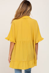 Yellow Oversized Button Front Ruffle Short Sleeve Hi-Low Maternity Top