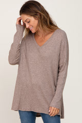 Mocha Ribbed Oversized Hi-Low Maternity Long Sleeve Top