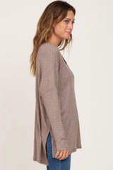 Mocha Ribbed Oversized Hi-Low Long Sleeve Top