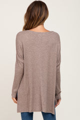 Mocha Ribbed Oversized Hi-Low Long Sleeve Top