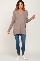 Mocha Ribbed Oversized Hi-Low Long Sleeve Top