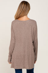 Mocha Ribbed Oversized Hi-Low Maternity Long Sleeve Top