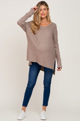 Mocha Ribbed Oversized Hi-Low Maternity Long Sleeve Top