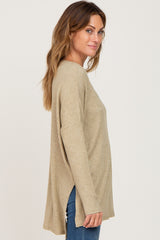 Light Olive Ribbed Oversized Hi-Low Long Sleeve Top