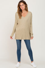 Light Olive Ribbed Oversized Hi-Low Long Sleeve Top