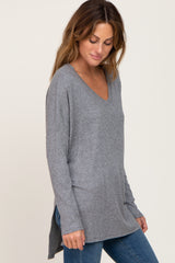 Heather Grey Ribbed Oversized Hi-Low Long Sleeve Top