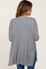 Heather Grey Ribbed Oversized Hi-Low Long Sleeve Top