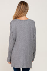 Heather Grey Ribbed Oversized Hi-Low Maternity Long Sleeve Top