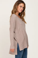 Taupe Ribbed Oversized Hi-Low Long Sleeve Top