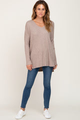 Taupe Ribbed Oversized Hi-Low Long Sleeve Top