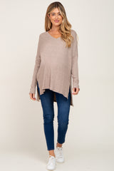 Taupe Ribbed Oversized Hi-Low Maternity Long Sleeve Top