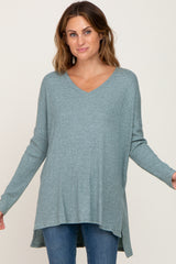 Mint Green Ribbed Oversized Hi-Low Long Sleeve Top