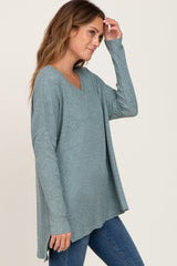 Mint Green Ribbed Oversized Hi-Low Long Sleeve Top