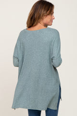 Mint Green Ribbed Oversized Hi-Low Long Sleeve Top