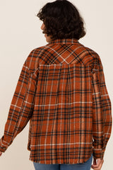 Rust Plaid Front Pocket Shirt Jacket