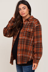 Rust Plaid Front Pocket Maternity Shirt Jacket