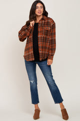 Rust Plaid Front Pocket Maternity Shirt Jacket