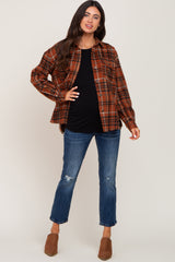 Rust Plaid Front Pocket Maternity Shirt Jacket