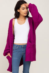 Magenta Cable Knit Front Pocket Cardigan