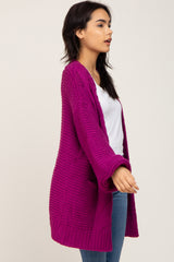 Magenta Cable Knit Front Pocket Cardigan