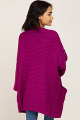 Magenta Cable Knit Front Pocket Cardigan