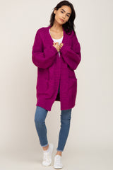 Magenta Cable Knit Front Pocket Maternity Cardigan