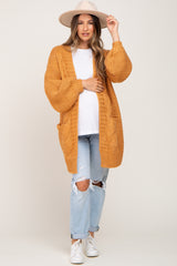 Camel Cable Knit Front Pocket Maternity Cardigan